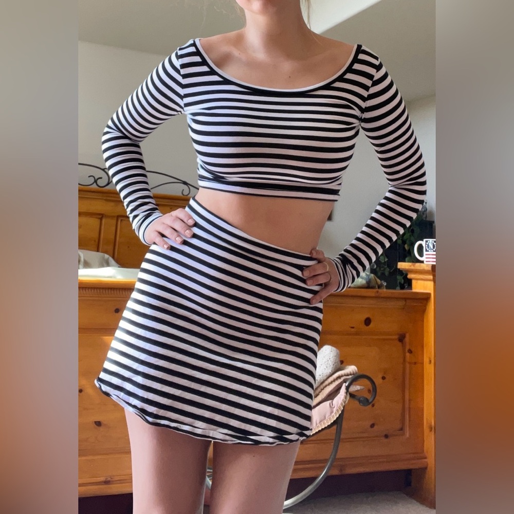 Handmade striped skirt and long sleeve top set